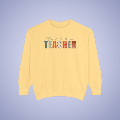 Blessed to be Your Teacher White Thanksgiving Patterned Word Art Comfort Sweatshirt Unisex
