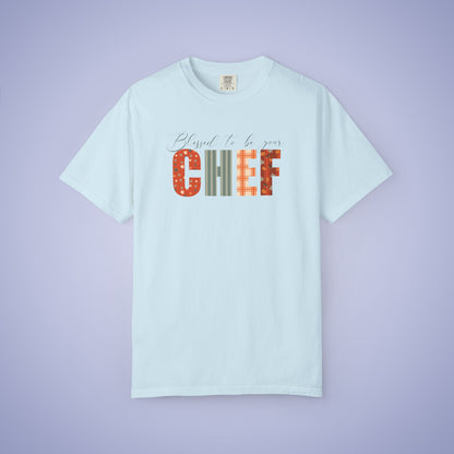 Blessed to be Your Chef White Thanksgiving Patterned Word Art Comfort T Shirt Unisex