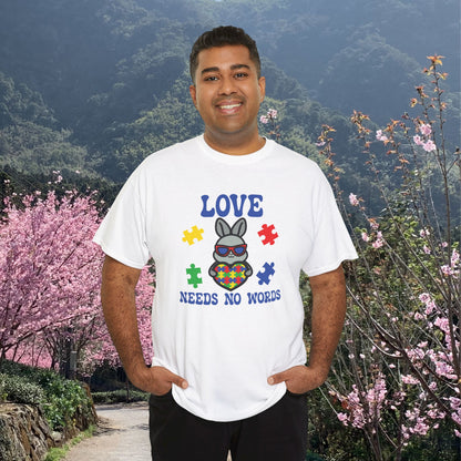 Rabbit Puzzle Heart Graphic Love Needs No Words Autism Awareness Unisex T Shirt