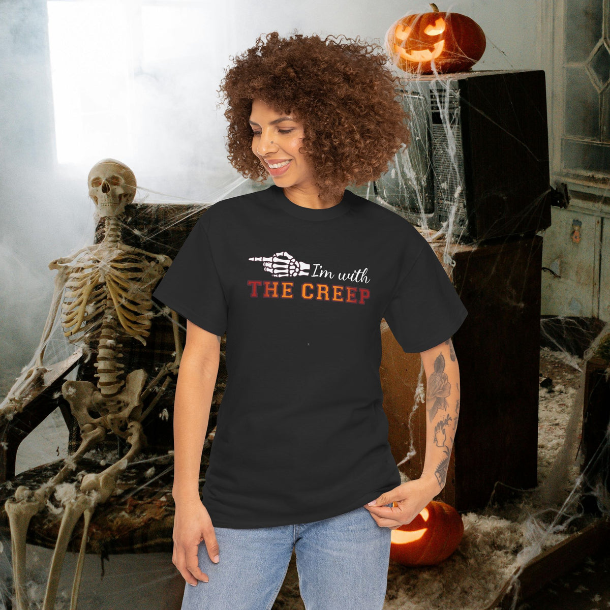 Im With THE CREEP Couple Matching T-Shirt | Skeleton Halloween Design