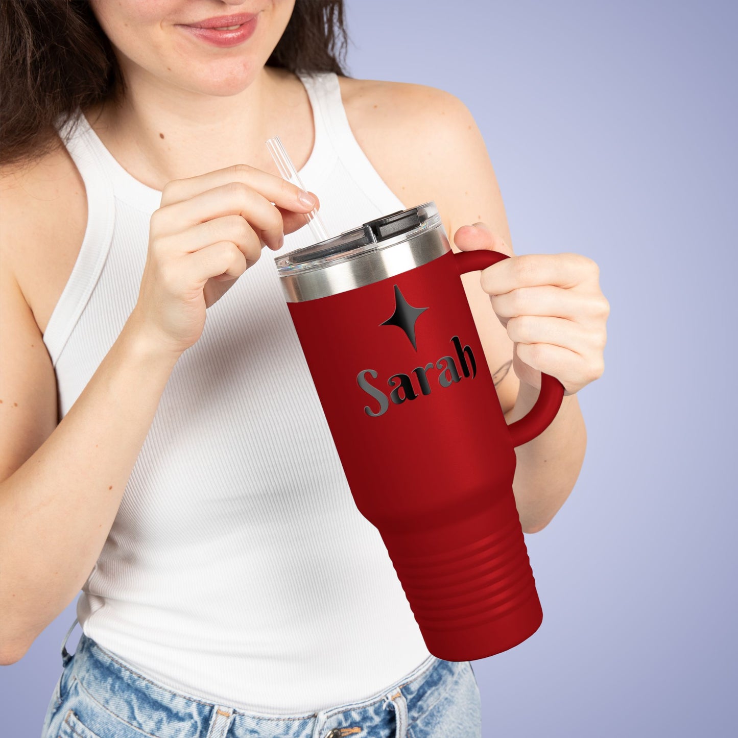 Personalized Insulated Travel Mug - 40oz, Custom Name Mug for Coffee Lovers Red