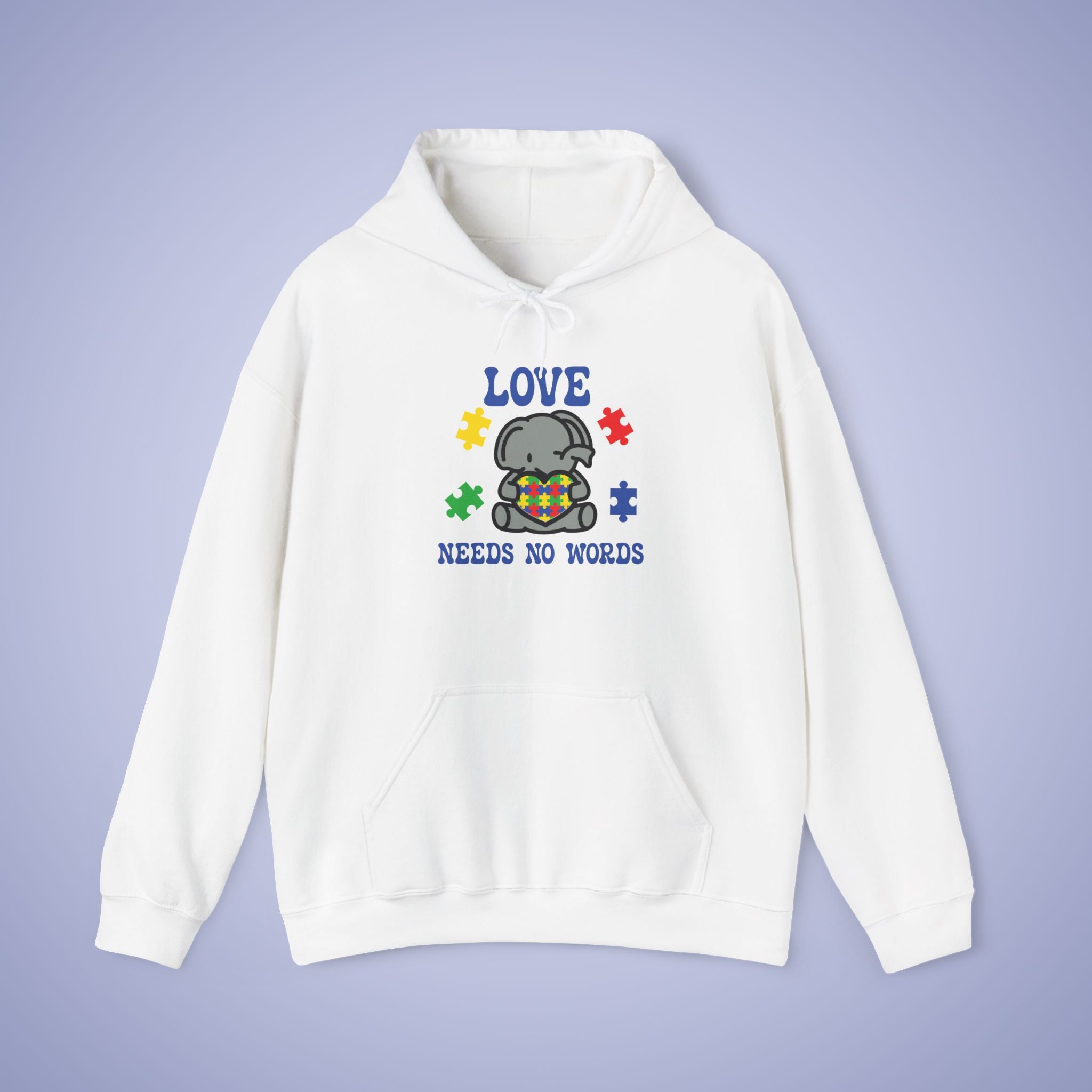 Love Needs No Words Elephant Lover Graphic Autism Awareness Hoodie Unisex