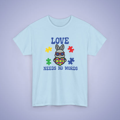 Rabbit Puzzle Heart Graphic Love Needs No Words Autism Awareness Unisex T Shirt