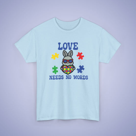 Rabbit Puzzle Heart Graphic Love Needs No Words Autism Awareness Unisex T Shirt