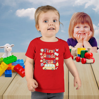 First Grade Squad Retro Fun Kids Cotton T Shirt Back To School Toddler