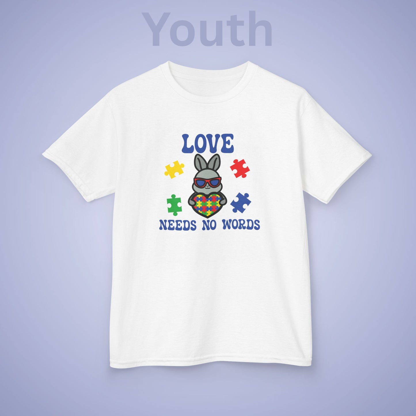 Love Needs No Words Rabbit Graphic Autism Awareness Cotton Youth T Shirt