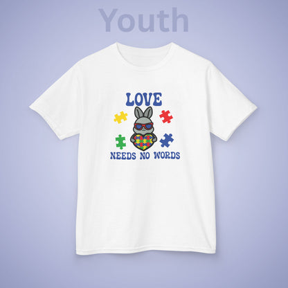 Love Needs No Words Rabbit Graphic Autism Awareness Cotton Youth T Shirt