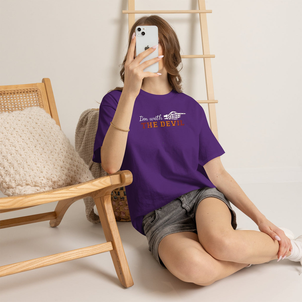 Im With THE DEVIL Couple Matching T-Shirt | Skeleton Halloween Design