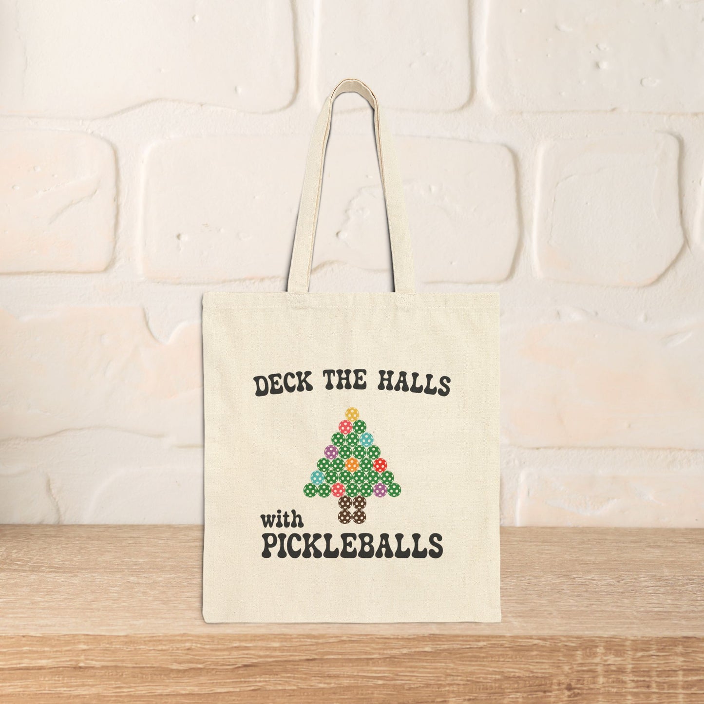 Deck the Halls with Pickleballs Pickleball Tote Bag | Christmas Cotton Gift Cream