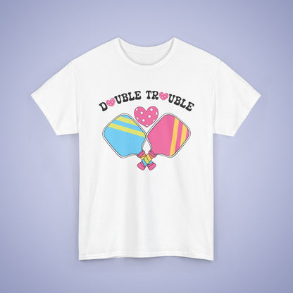 Double Trouble Pickleball T Shirt Retro Couple Matching Pink Graphic Design