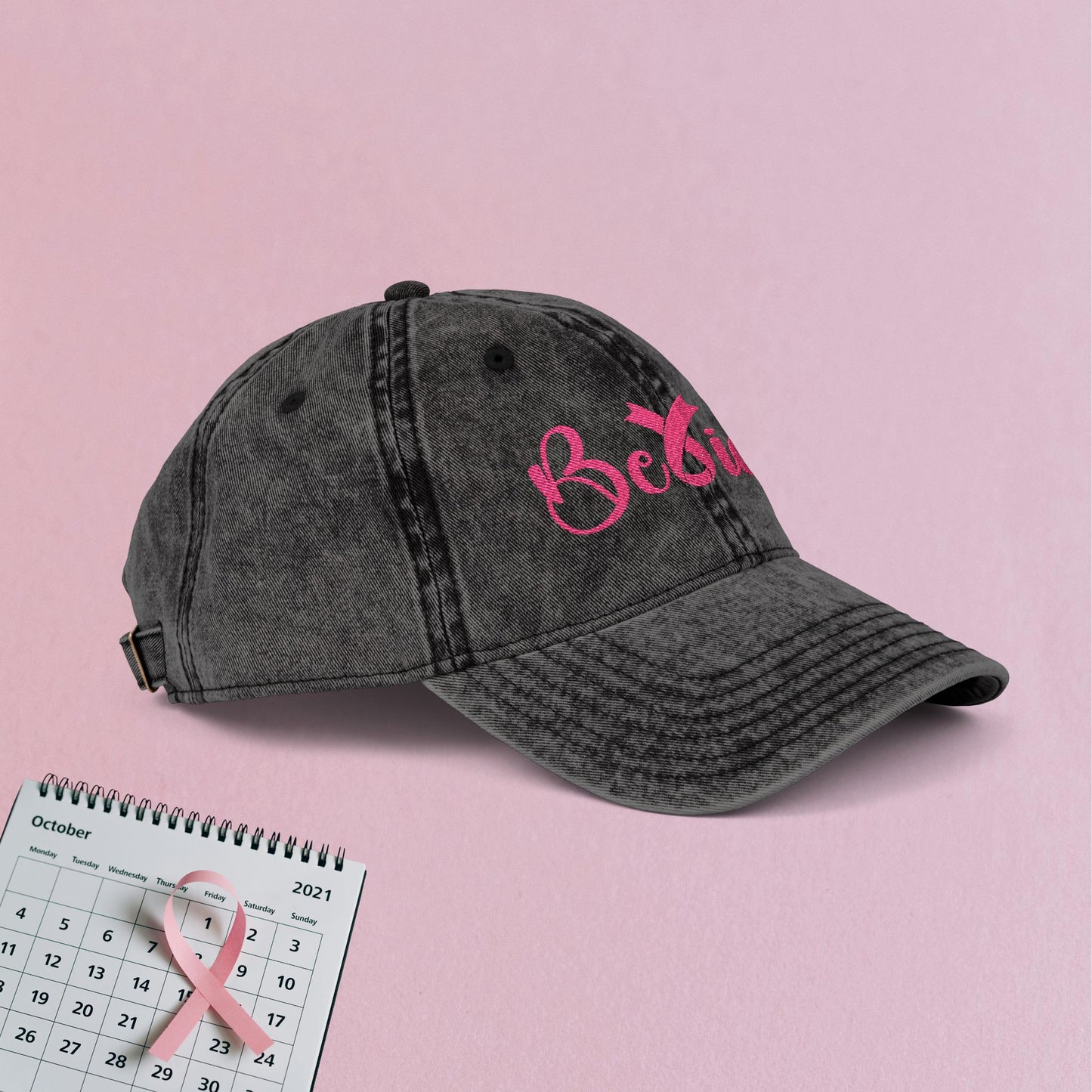 Believe Pink Embroidered Breast Cancer Awareness Unisex Distressed Cap Gift Black