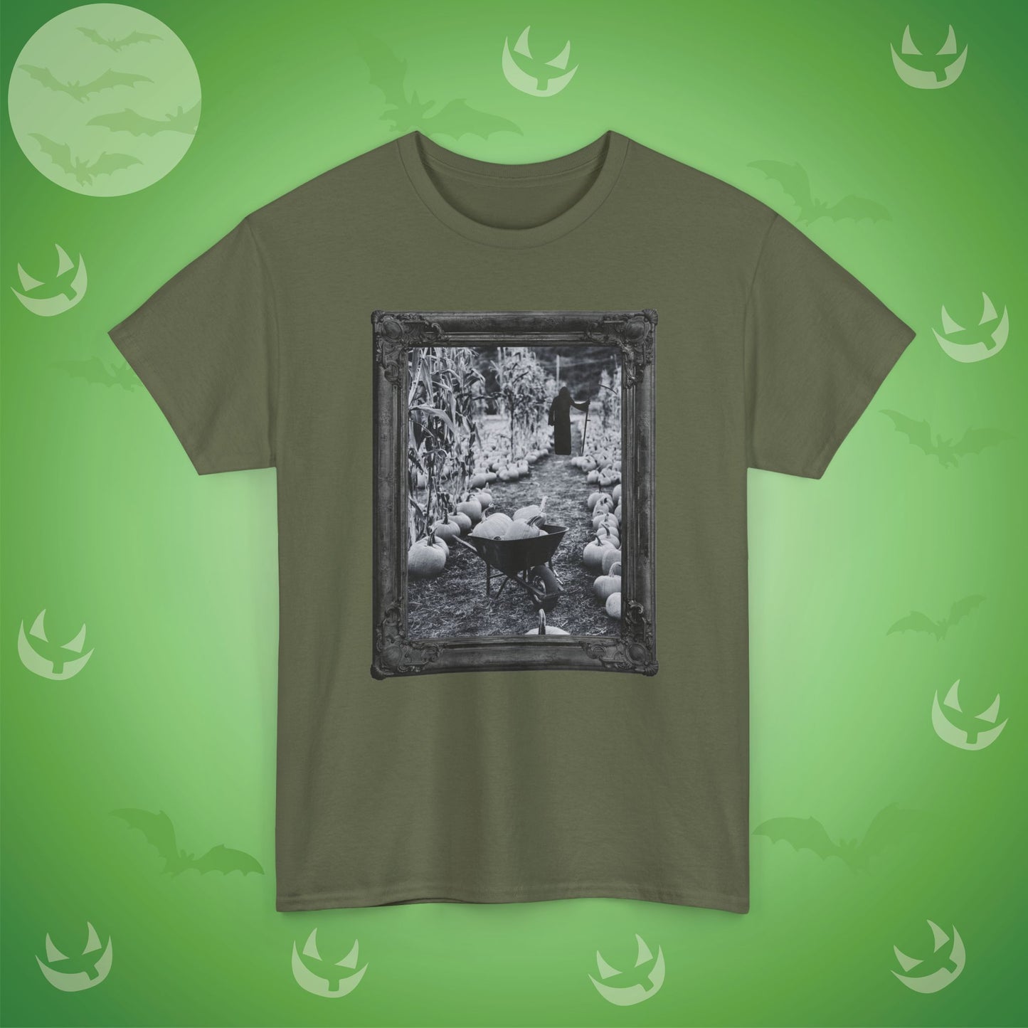 A Reaper in the Pumpkin Patch Spooky Halloween T-Shirt | Photographic Design
