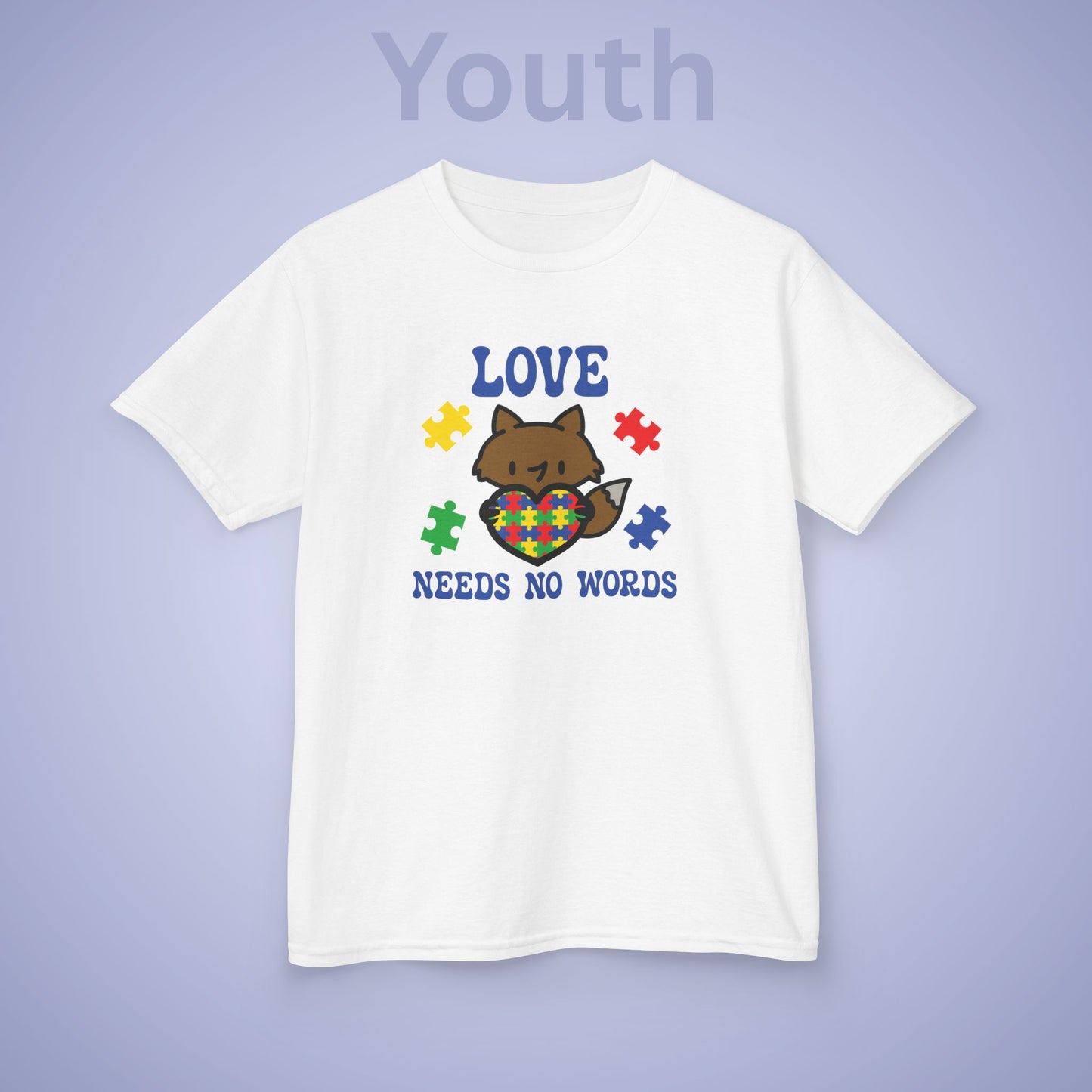 Love Needs No Words Fox Graphic Autism Awareness Cotton Youth T Shirt