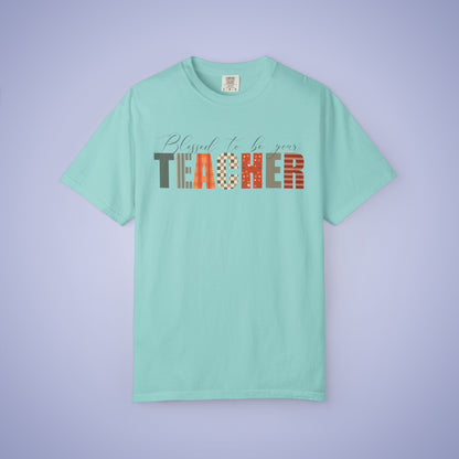 Blessed to be Your Teacher White Thanksgiving Patterned Word Art Comfort T Shirt Unisex