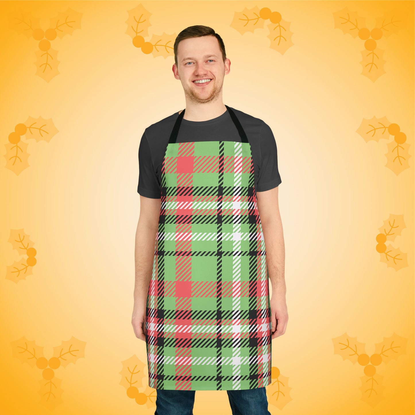 Mistletoe Christmas Plaid Kitchen Apron