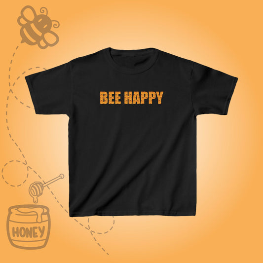 Bee Happy Sweet As Honey Honeycomb Word Art Design Kids Tshirt