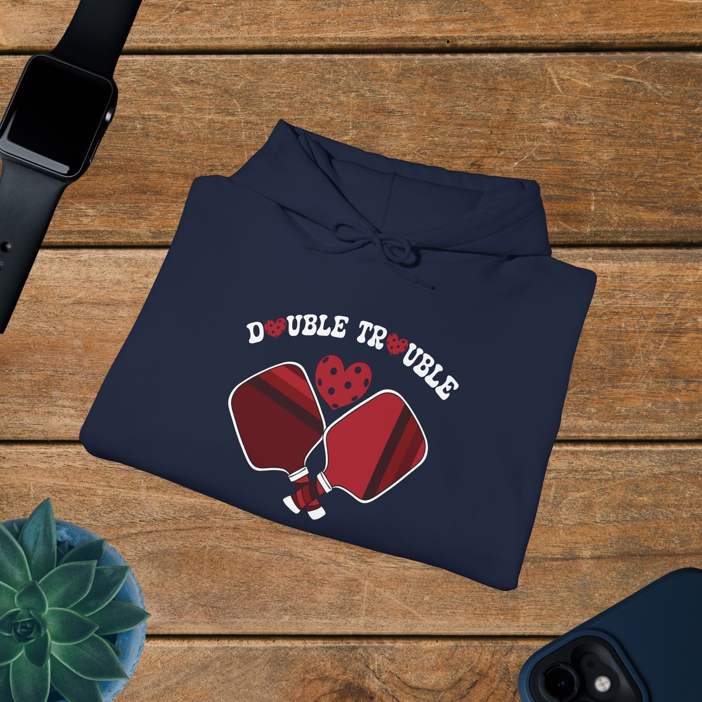 Double Trouble Pickleball Hoodie Couple Matching Team Red Graphic Design