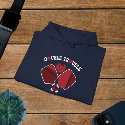 Double Trouble Pickleball Hoodie Couple Matching Team Red Graphic Design