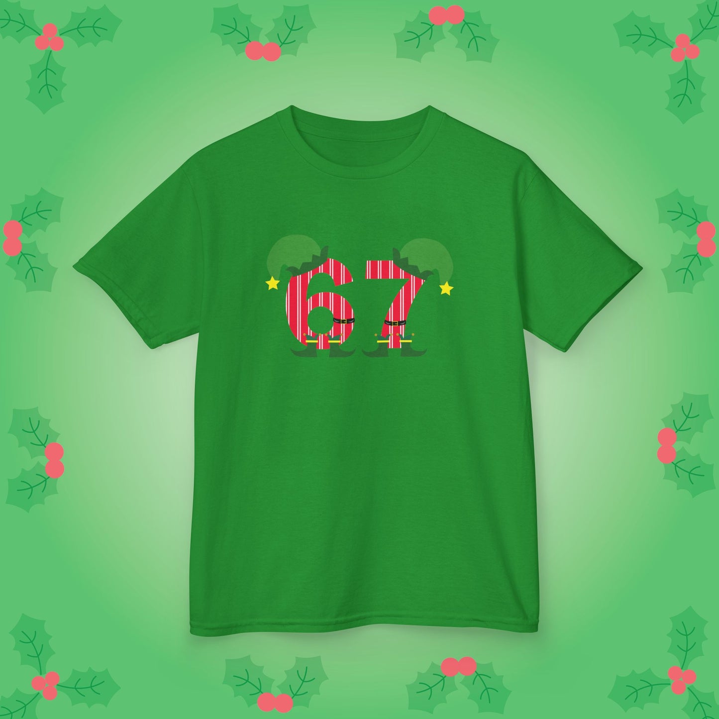 Elf Patterned Text Christmas 67 Tee Fun Trending Kids Cotton T Shirt Six Seven Youth