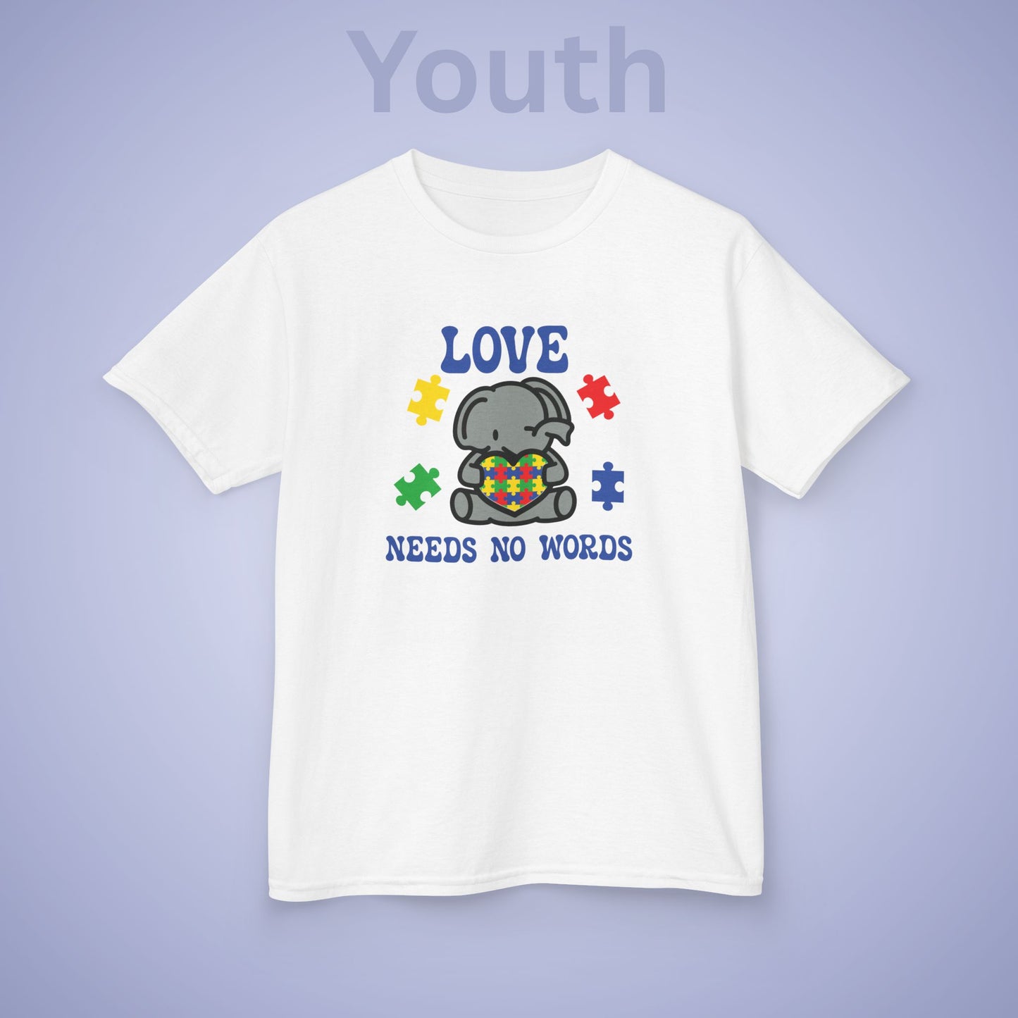 Love Needs No Words Elephant Graphic Autism Awareness Cotton Youth T Shirt
