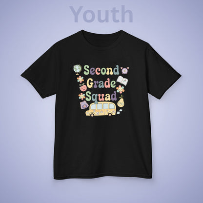 Second Grade Squad Retro Fun Kids Cotton T Shirt Back To School Youth