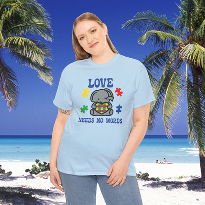 Elephant Puzzle Heart Graphic Love Needs No Words Autism Awareness Unisex T Shirt