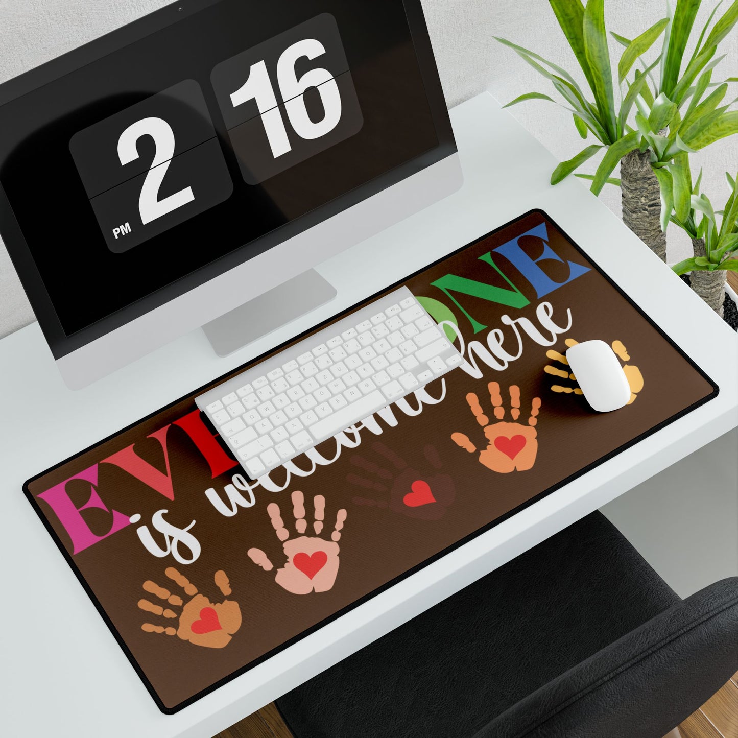 Everyone is Welcome Here Brown Desk Mat