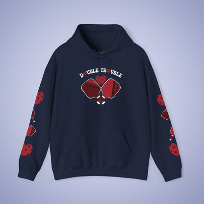 Double Trouble Pickleball Hoodie Couple Matching Team Red Graphic Design
