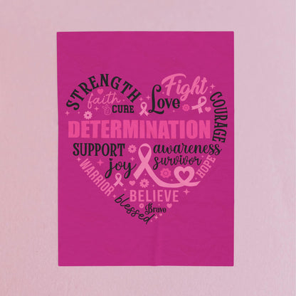 Heart Full of Fight Breast Cancer Awareness Pink Velveteen Plush Blanket 3 Sizes Chemotherapy Gift