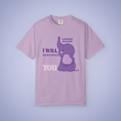 I Will Remember For You Purple Elephant Alzheimers Awareness Comfort Colors T Shirt Unisex