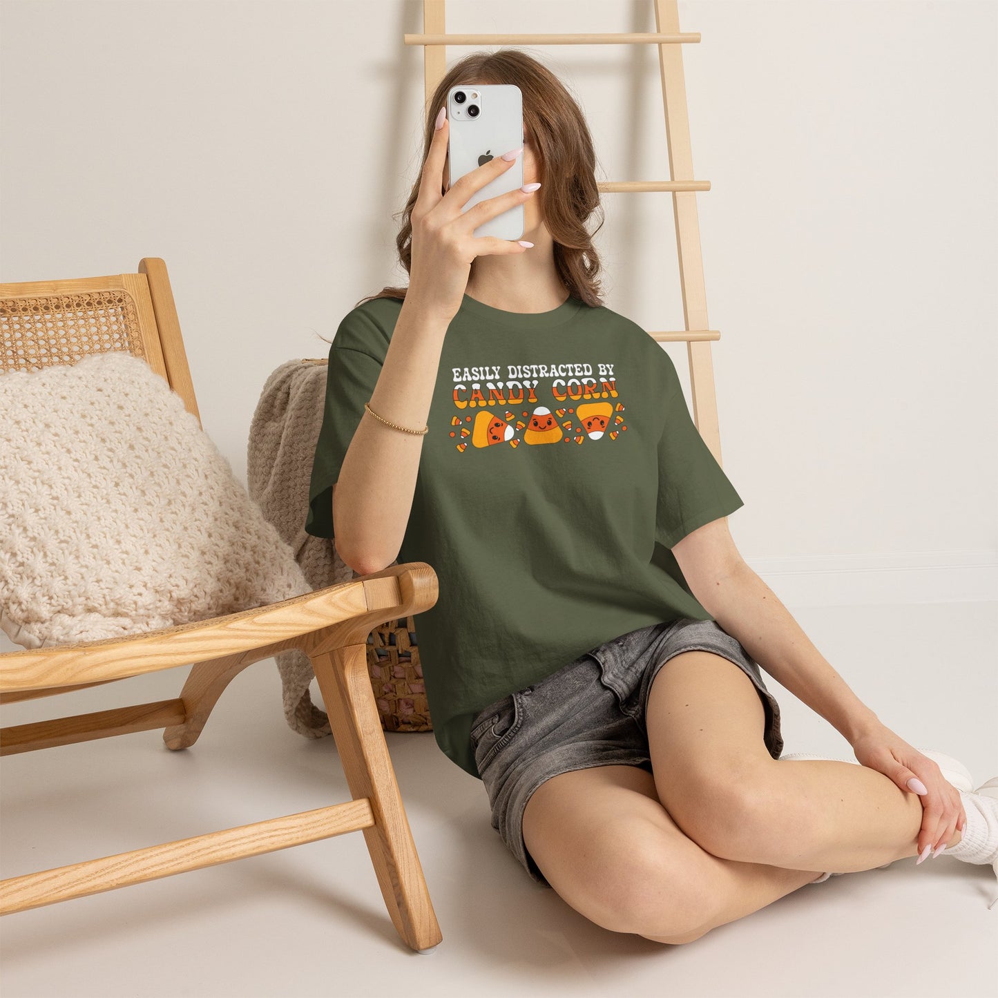 Easily Distracted by Candy Corn Halloween T-Shirt | Funny Graphic Design