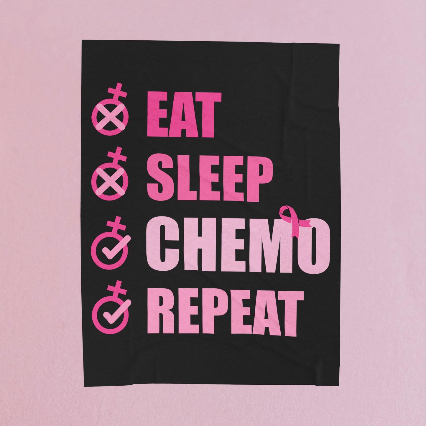Eat Sleep Chemo Repeat Black Velveteen Plush Blanket 3 Sizes Chemotherapy Gift