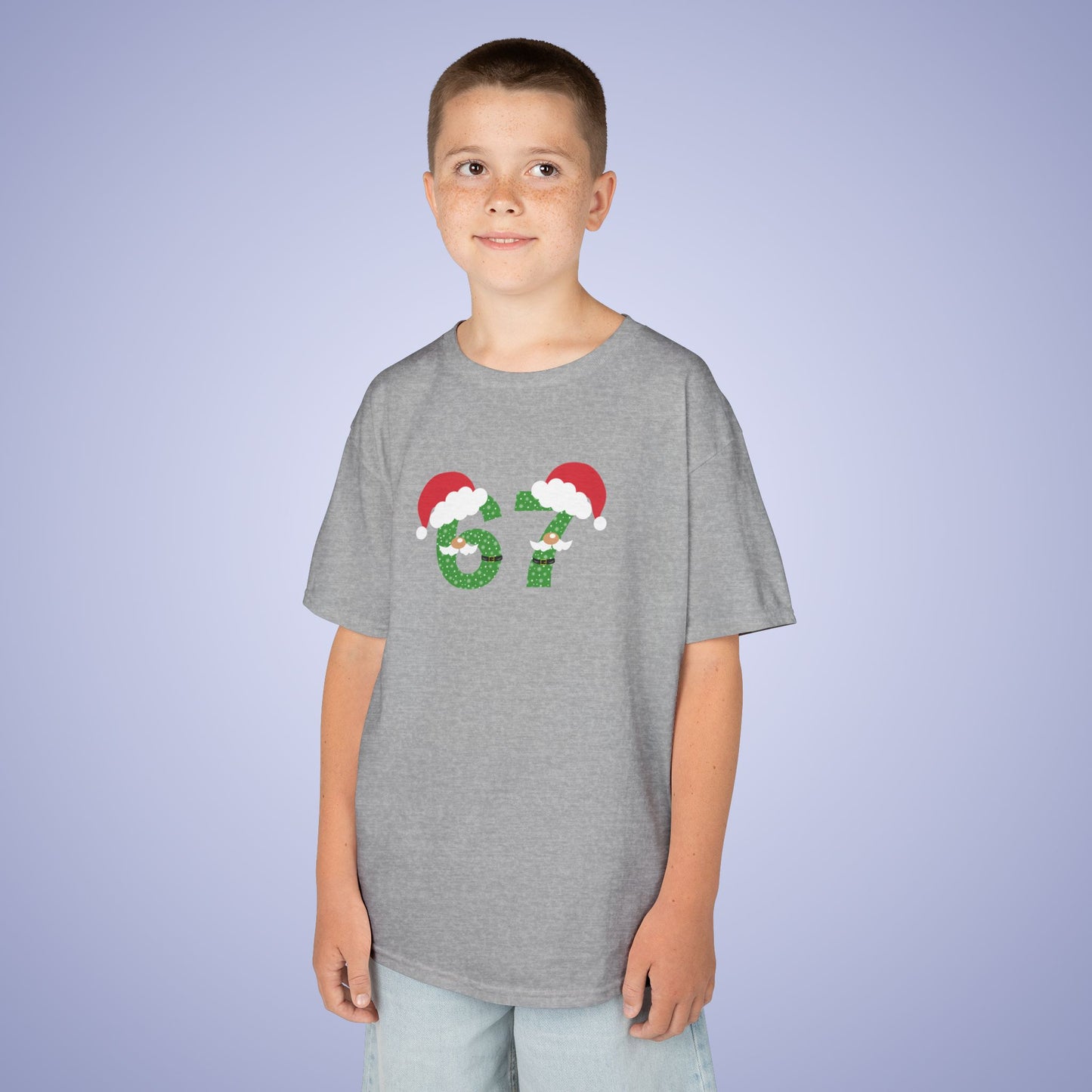 Santa Patterned Text Christmas 67 Tee Fun Trending Kids Cotton T Shirt Six Seven Youth