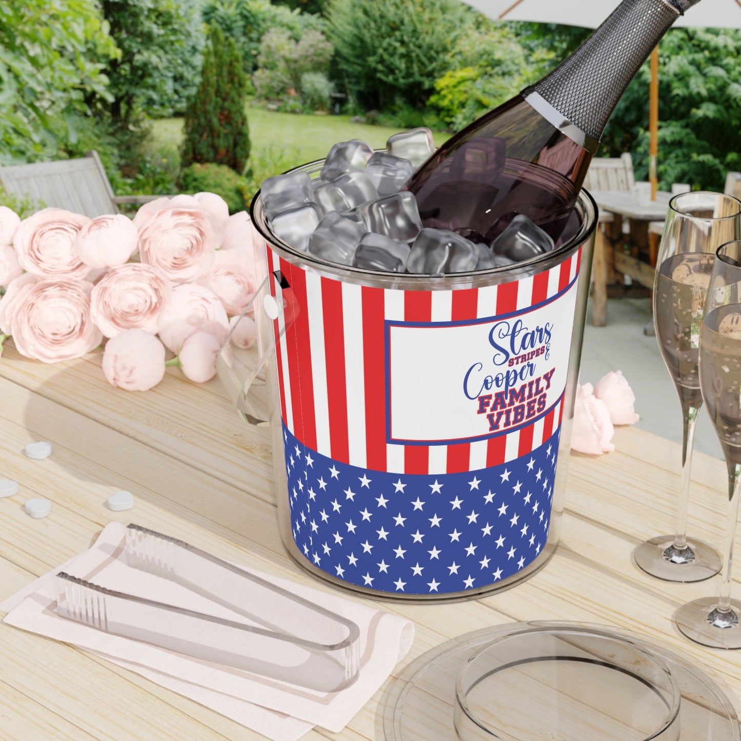 Stars and Stripes Personalized Patriotic July 4th Home Decor Ice Bucket USA Flag