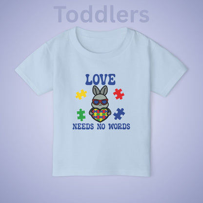 Love Needs No Words Rabbit Graphic Autism Awareness Cotton Toddler T Shirt