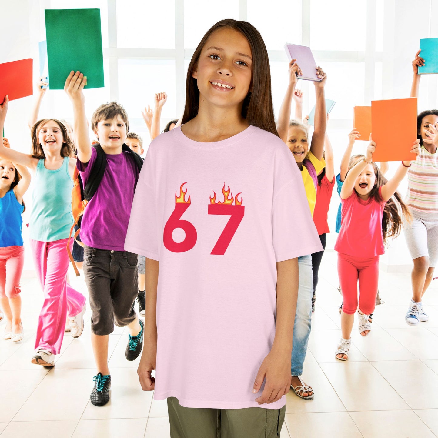 On Fire 67 Tee Fun Trending Kids Cotton T Shirt Six Seven Youth