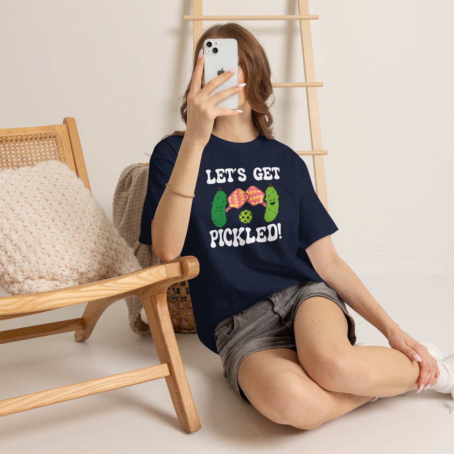 Lets Get Pickled Funny Alcohol Drinking Pickleball T Shirt White Graphic Design