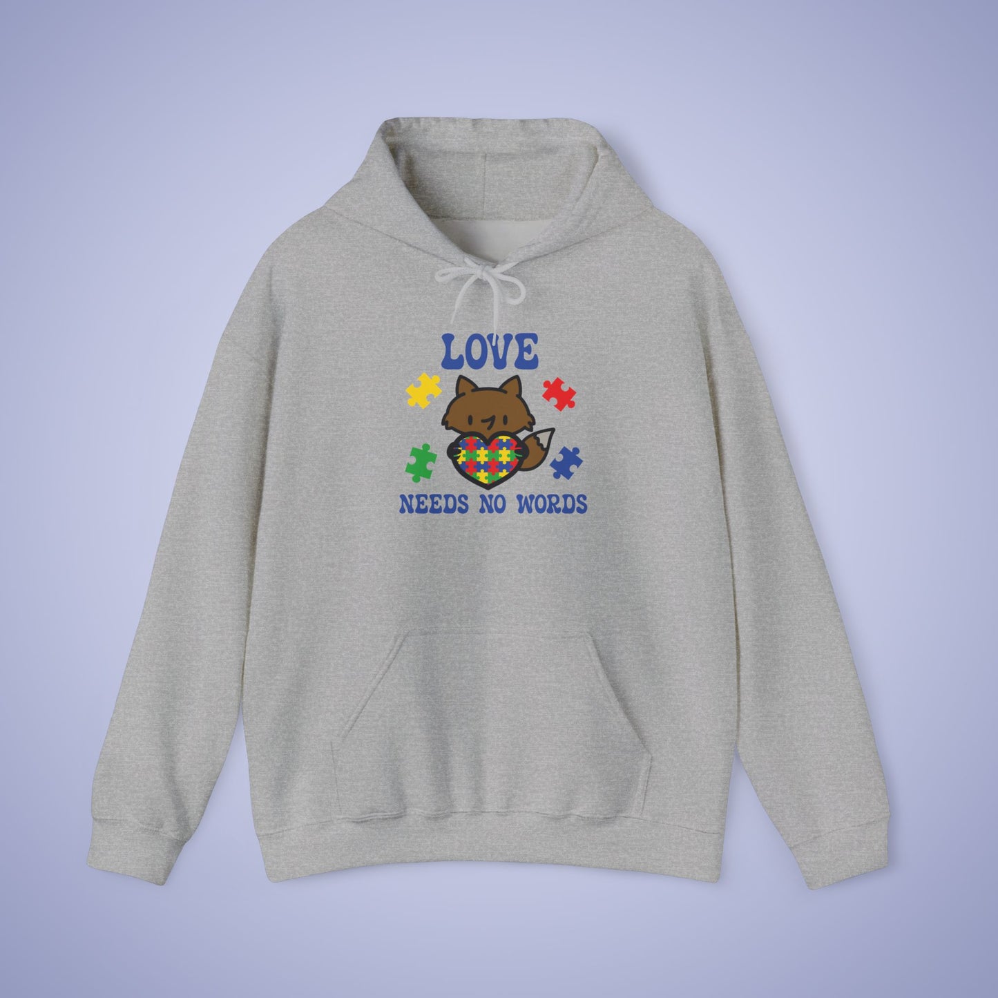 Love Needs No Words Fox Lover Graphic Autism Awareness Hoodie Unisex