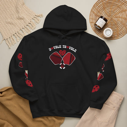 Double Trouble Pickleball Hoodie Couple Matching Team Red Graphic Design