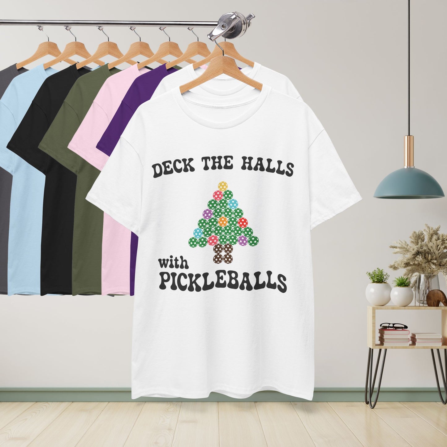 Deck the Halls with Pickleballs T Shirt Graphic Design Christmas Pickleball Gift