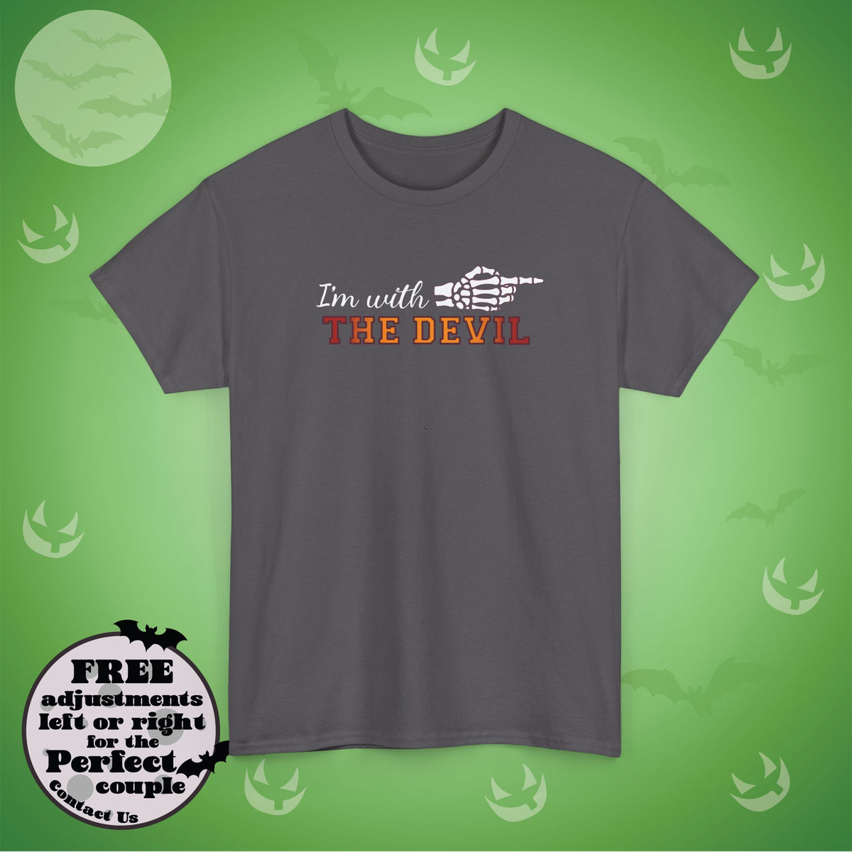 Im With THE DEVIL Couple Matching T-Shirt | Skeleton Halloween Design