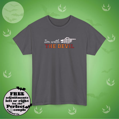 Im With THE DEVIL Couple Matching T-Shirt | Skeleton Halloween Design