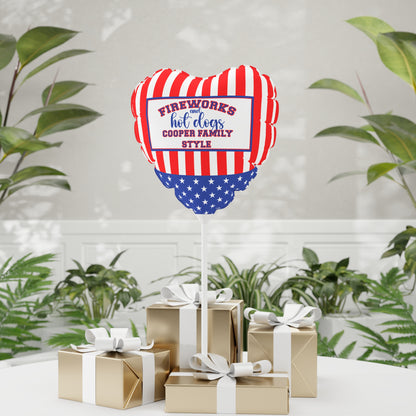 Fireworks and Hot Dogs Personalized Patriotic July 4th Home Decor Party Balloon USA Flag