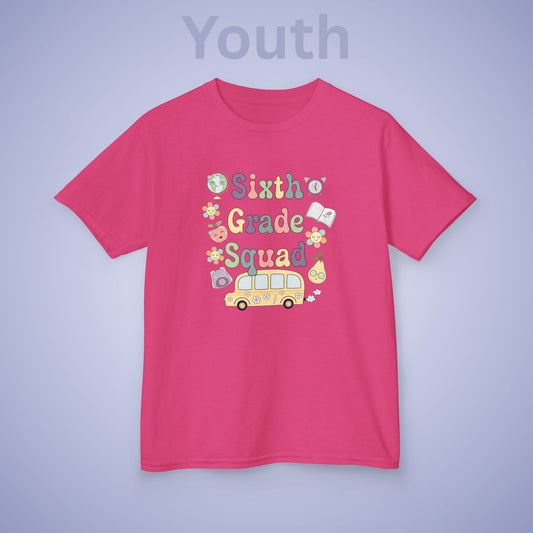 Sixth Grade Squad Fun Retro Kids Cotton T Shirt Back To School Youth