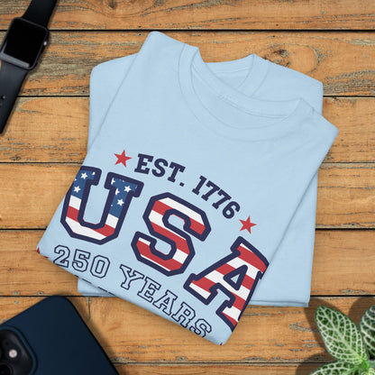 USA Word Art 250 Years of Freedom Silhouette Style USA Celebration Unisex T Shirt