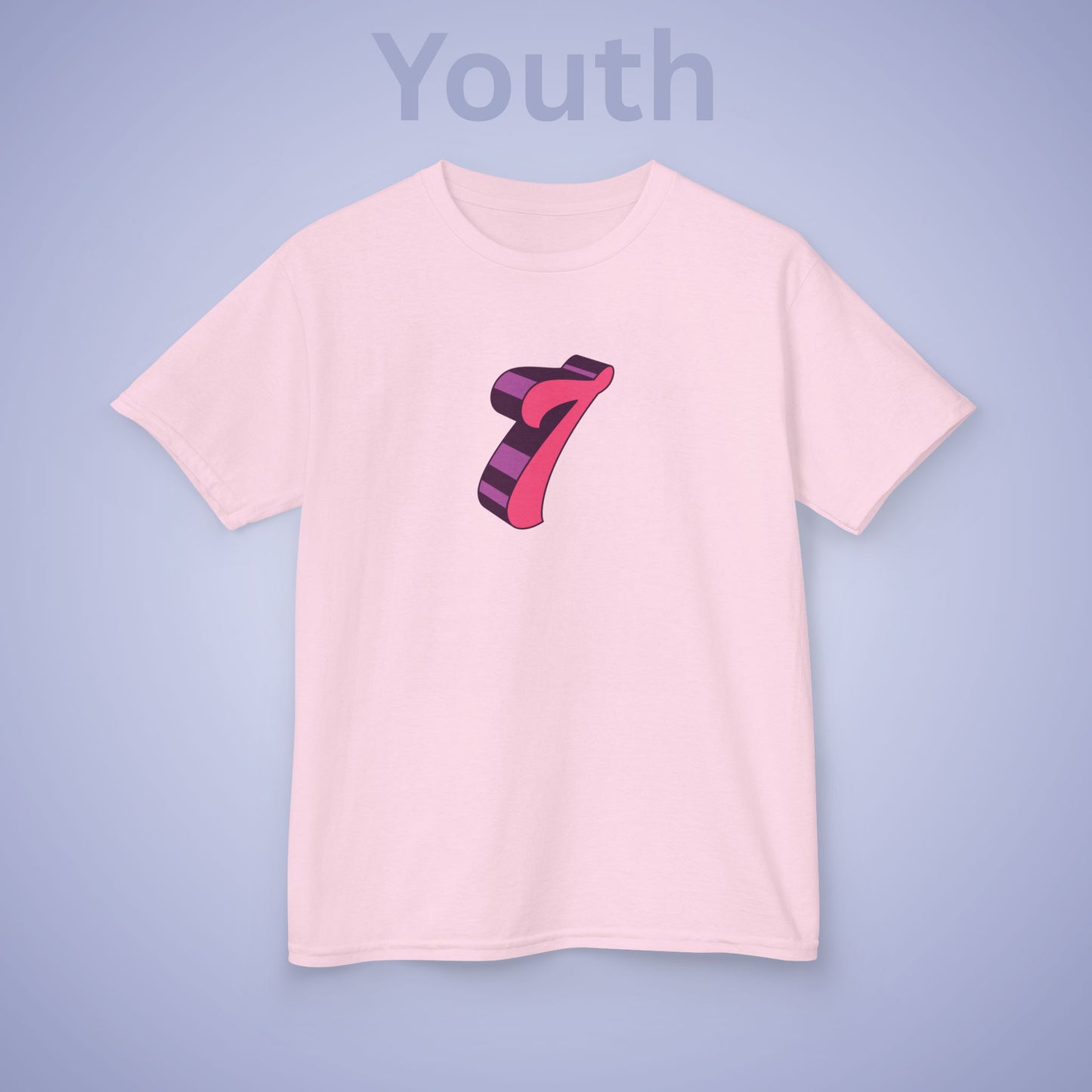 Pink Word Art 7 Tee Fun Trending Kids Cotton T Shirt Six Seven Youth