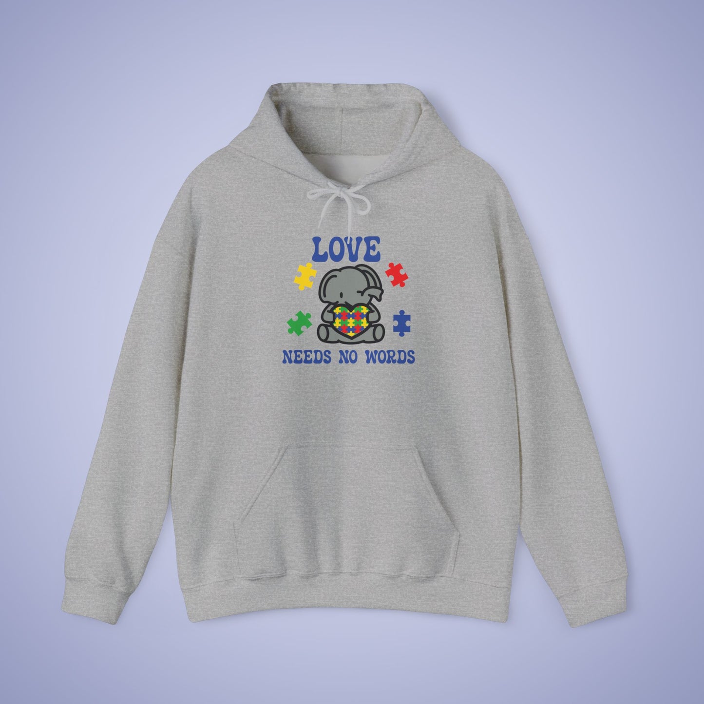 Love Needs No Words Elephant Lover Graphic Autism Awareness Hoodie Unisex