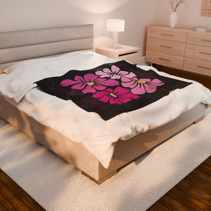 Breast Cancer Survivor Boho Floral Black Velveteen Plush Blanket 3 Sizes Chemotherapy Gift