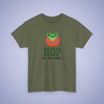 Hop on the Tools Graphic Tee Frog Lover Funny Labourer Unisex T Shirt