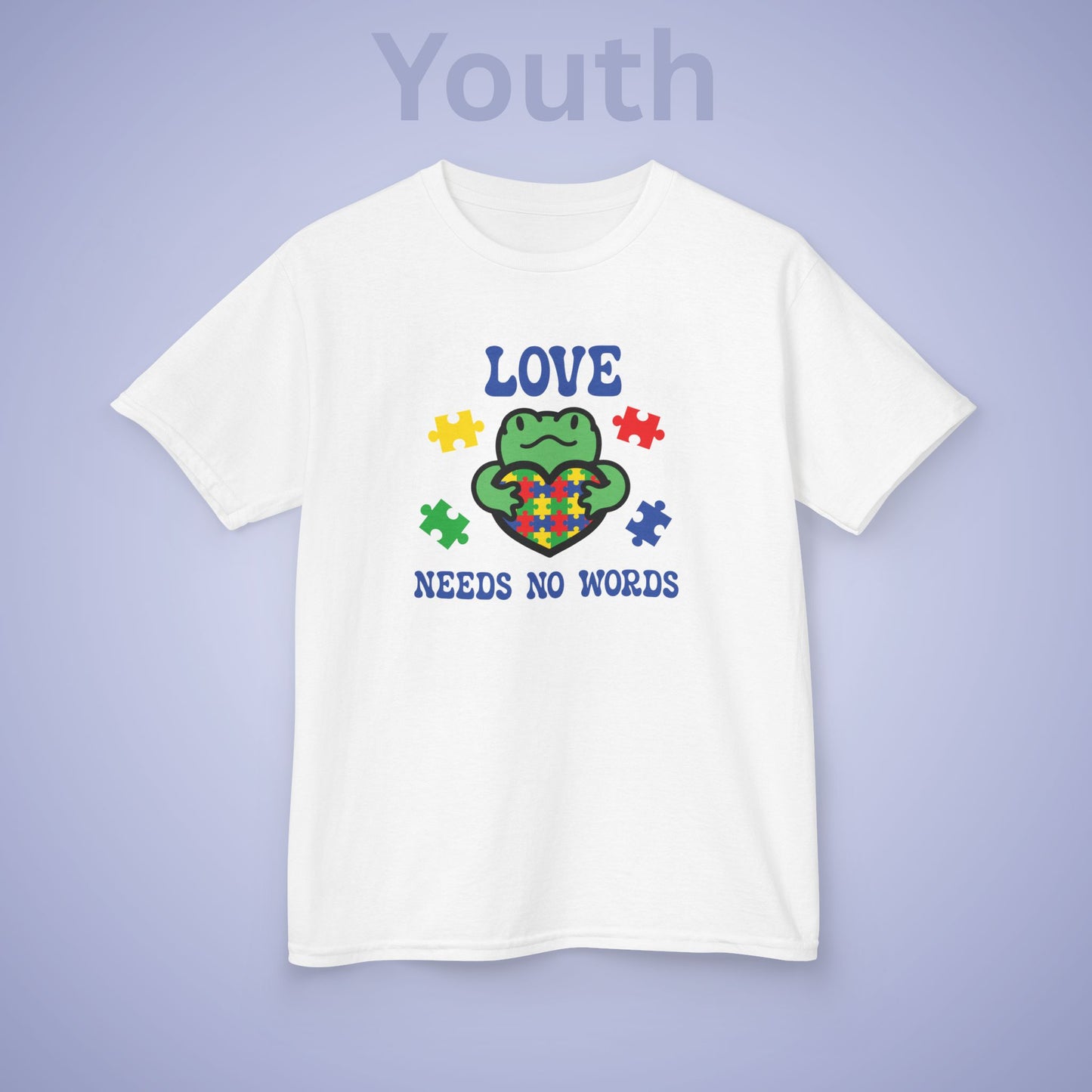 Love Needs No Words Frog Graphic Autism Awareness Cotton Youth T Shirt